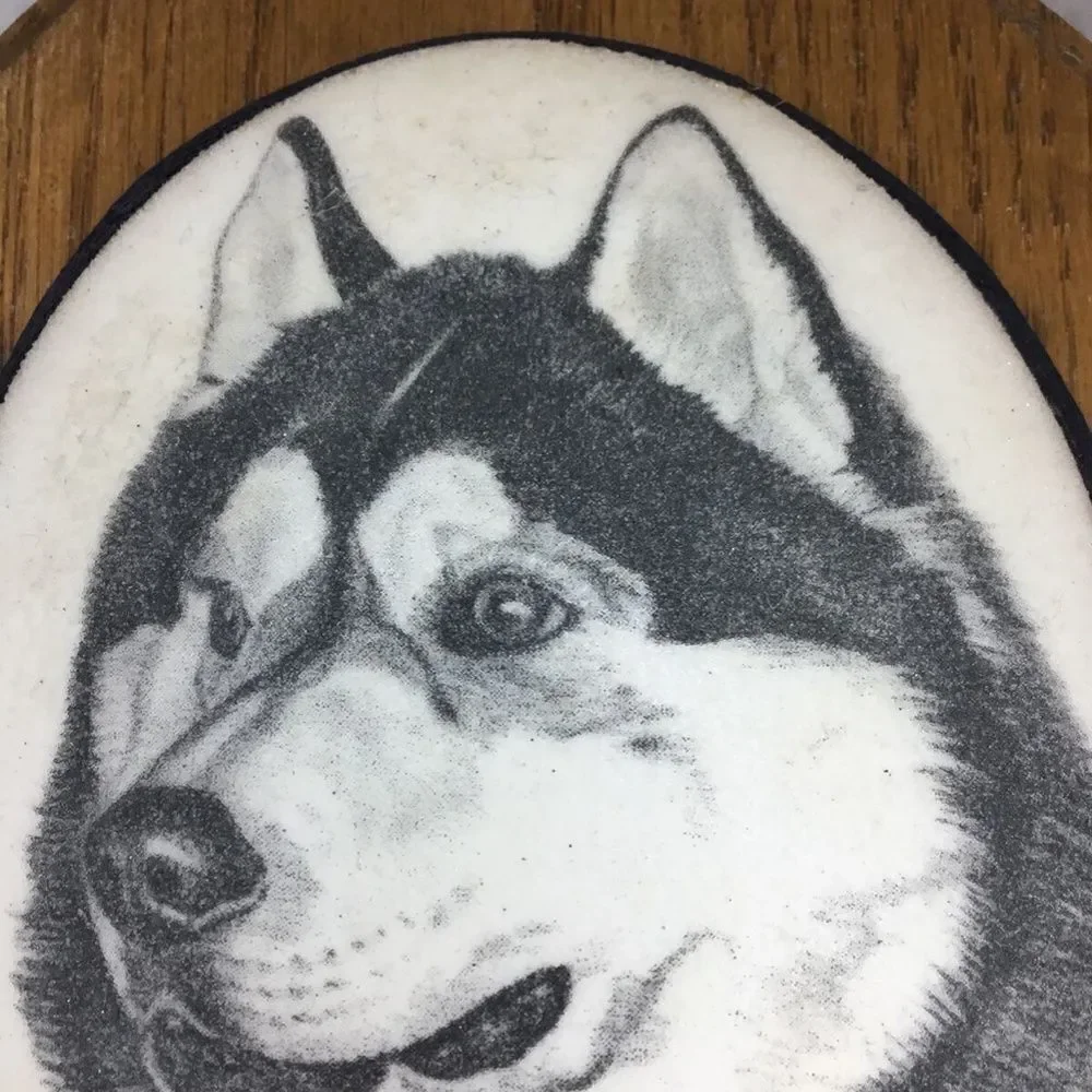 VTG Earl Sherwan‎ Dog Art Husky/Malamute Cultured-Ivory Engraving Plaque 7